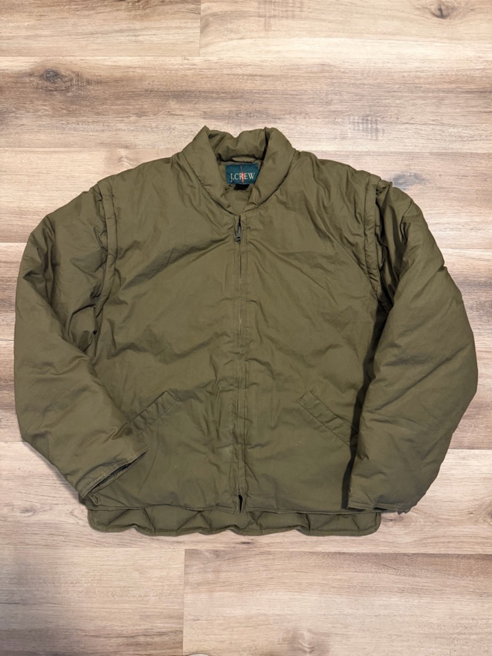 VTG J Crew Goose Down Oarsman Jacket Men's L Brown Bomber Convertible Vest